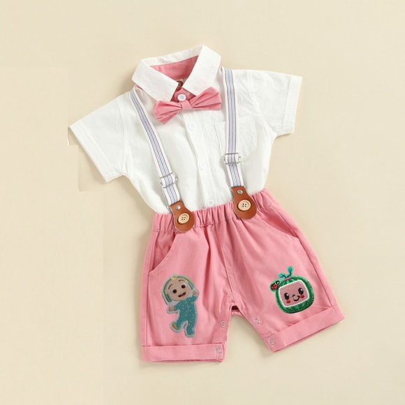 JJ Cocomelon Outfit Boy Smash Cake First Second Birthday Clothes Suspenders - Picture 1 of 7
